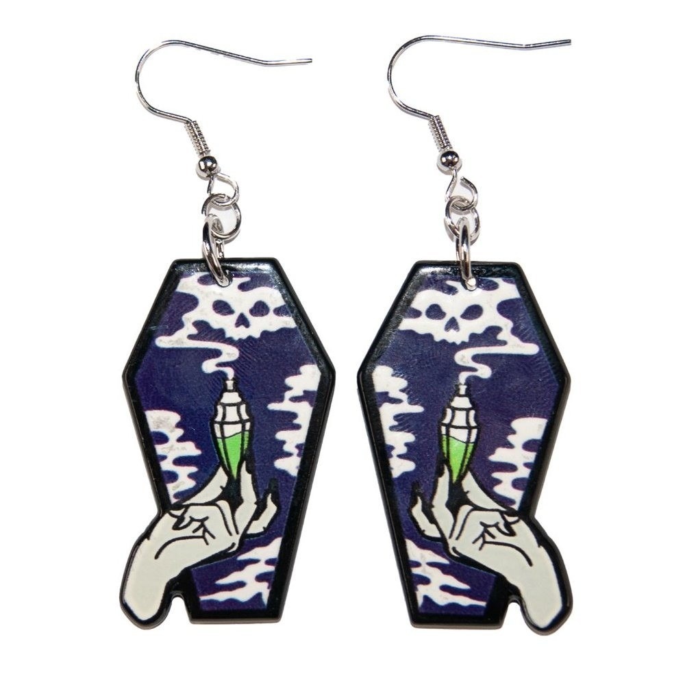 Purple Gothic‎ Coffin Potion Earrings Hypoallergenic Nickel Free 925